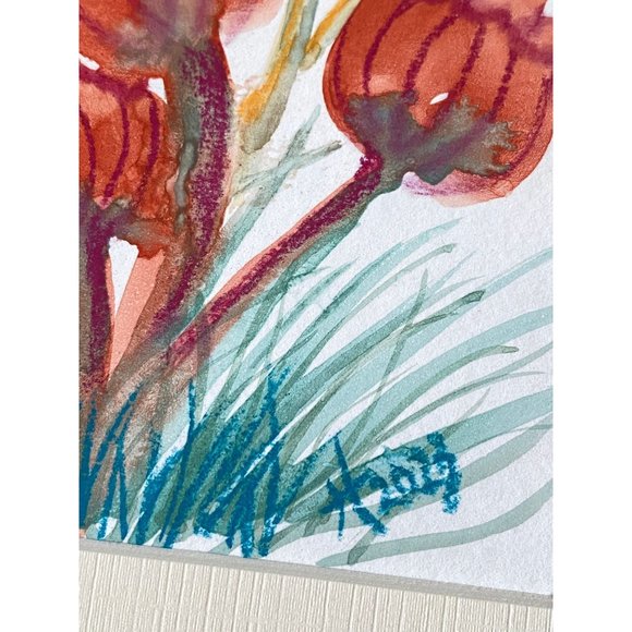 Poppy Pop - Original Wall Art Handmade Watercolor Pastel Artist Signed Frame Rea - Picture 4 of 7